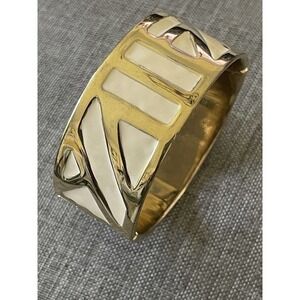 Women's White Enamel Gold Boho Clasp Chunky Cuff Bracelet Resort Festival